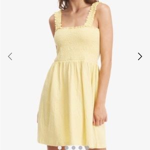 Roxy Hanging 10 Off The Shoulder Yellow Smocked Mini Sundress